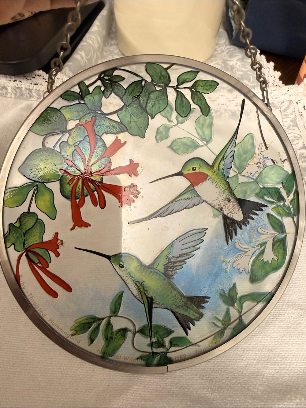 VTG 1989 Ruby Throated Hummingbird Glass Suncatcher, Toronto Stained Glass